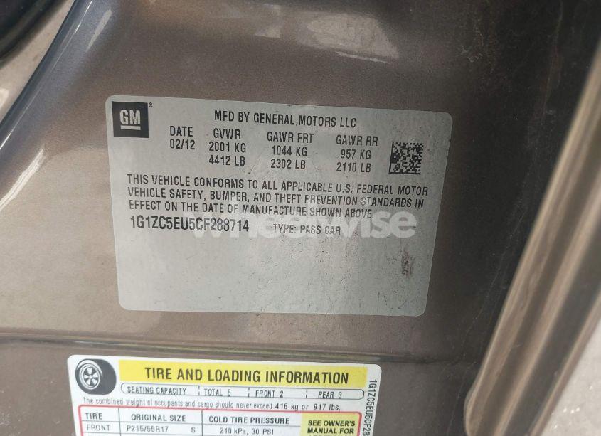 Photo 9 of 2012 Chevrolet Malibu 1LT (VIN 1G1ZC5EU5CF288714)