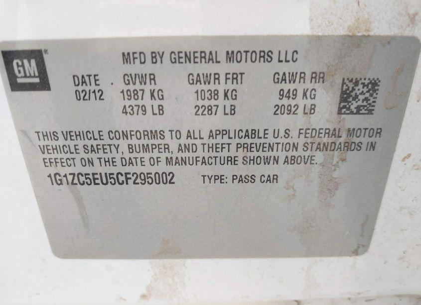 Photo 9 of 2012 Chevrolet Malibu 1LT (VIN 1G1ZC5EU5CF295002)