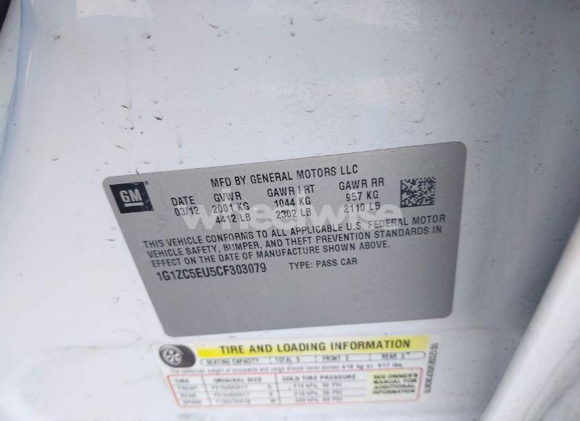 Photo 9 of 2012 Chevrolet Malibu 1LT (VIN 1G1ZC5EU5CF303079)