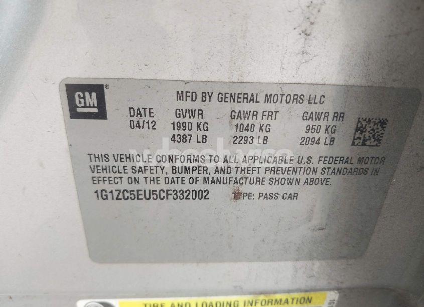 Photo 9 of 2012 Chevrolet Malibu 1LT (VIN 1G1ZC5EU5CF332002)