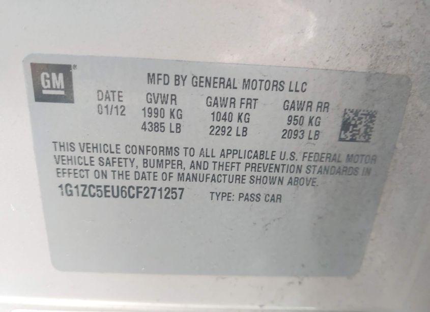 Photo 9 of 2012 Chevrolet Malibu 1LT (VIN 1G1ZC5EU6CF271257)