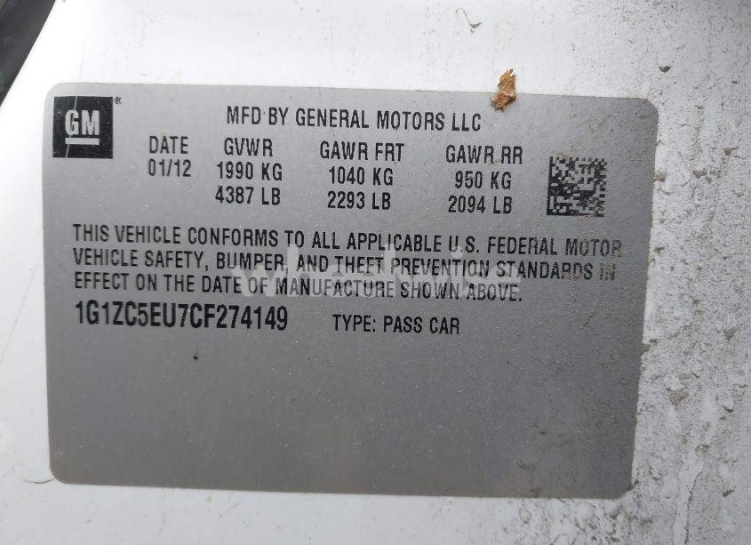 Photo 9 of 2012 Chevrolet Malibu 1LT (VIN 1G1ZC5EU7CF274149)