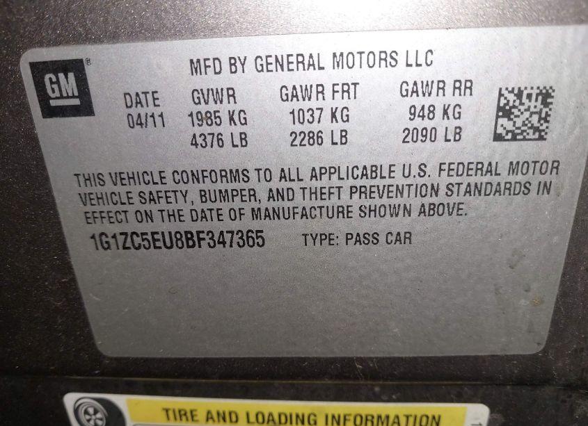 Photo 9 of 2011 Chevrolet Malibu 1LT (VIN 1G1ZC5EU8BF347365)