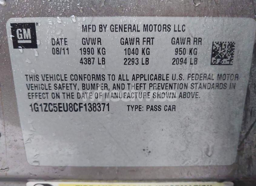 Photo 9 of 2012 Chevrolet Malibu 1LT (VIN 1G1ZC5EU8CF138371)