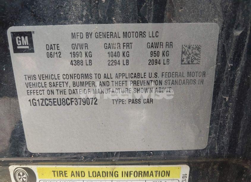 Photo 9 of 2012 Chevrolet Malibu 1LT (VIN 1G1ZC5EU8CF379072)