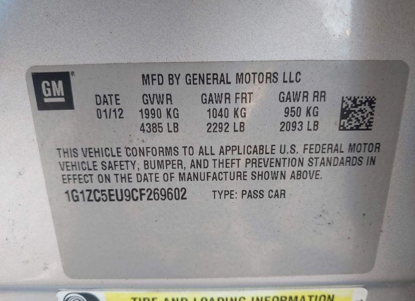 Photo 9 of 2012 Chevrolet Malibu 1LT (VIN 1G1ZC5EU9CF269602)