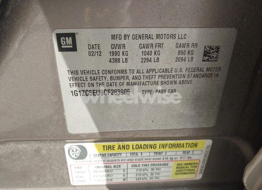 Photo 9 of 2012 Chevrolet Malibu 1LT (VIN 1G1ZC5EU9CF283905)