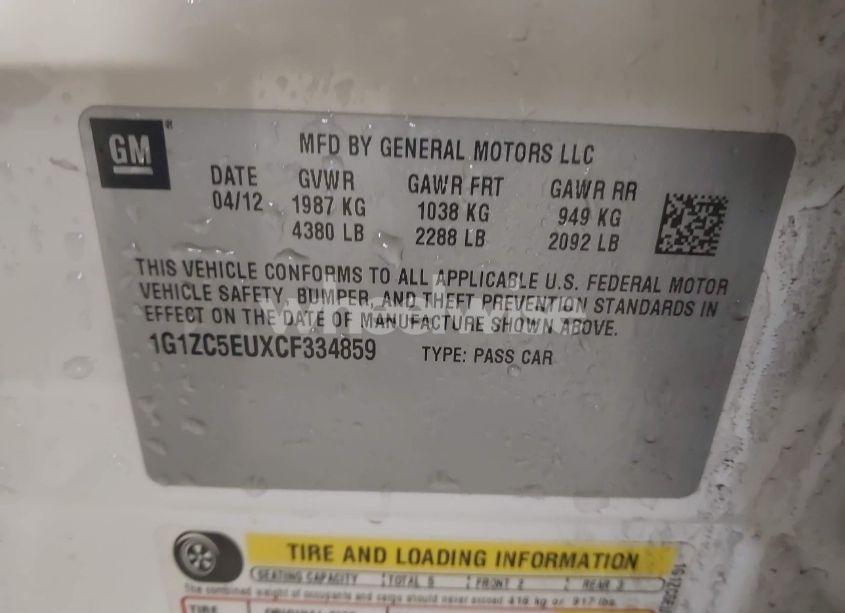 Photo 9 of 2012 Chevrolet Malibu 1LT (VIN 1G1ZC5EUXCF334859)