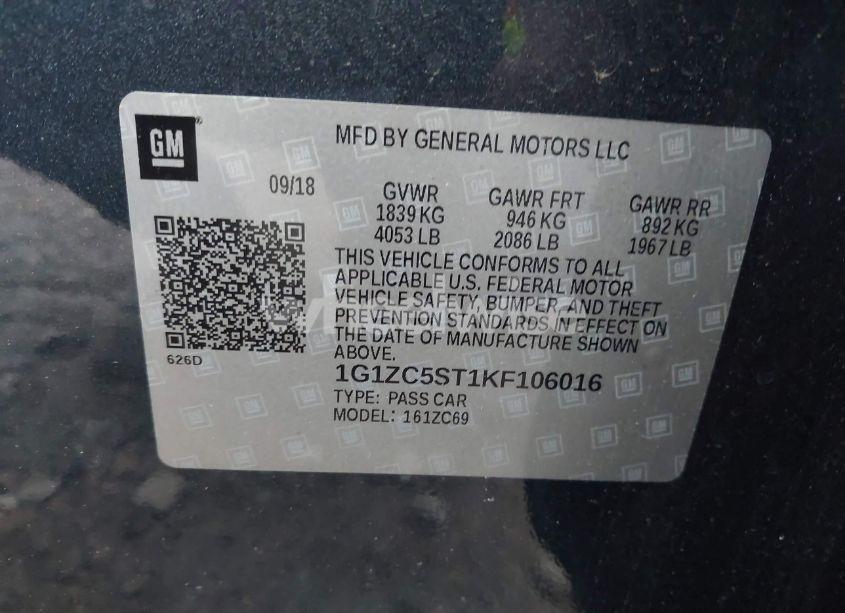 Photo 9 of 2019 Chevrolet Malibu 1FL (VIN 1G1ZC5ST1KF106016)
