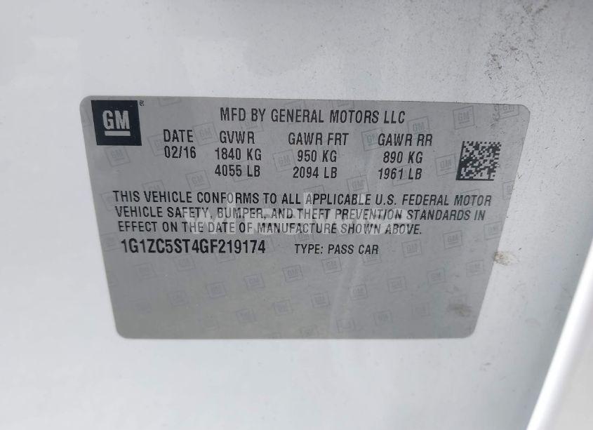 Photo 9 of 2016 Chevrolet Malibu 1FL (VIN 1G1ZC5ST4GF219174)