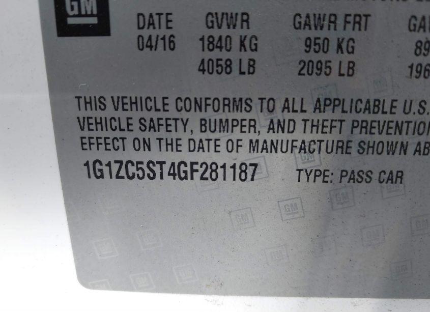 Photo 9 of 2016 Chevrolet Malibu 1FL (VIN 1G1ZC5ST4GF281187)