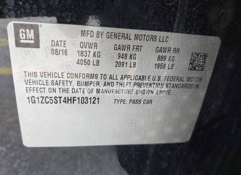 Photo 9 of 2017 Chevrolet Malibu 1FL (VIN 1G1ZC5ST4HF103121)