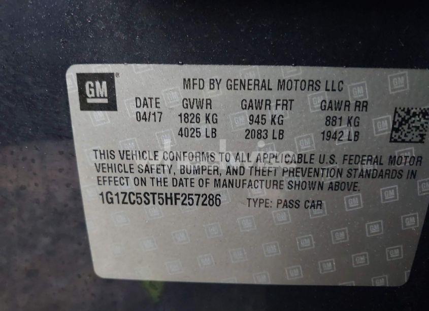 Photo 9 of 2017 Chevrolet Malibu 1FL (VIN 1G1ZC5ST5HF257286)