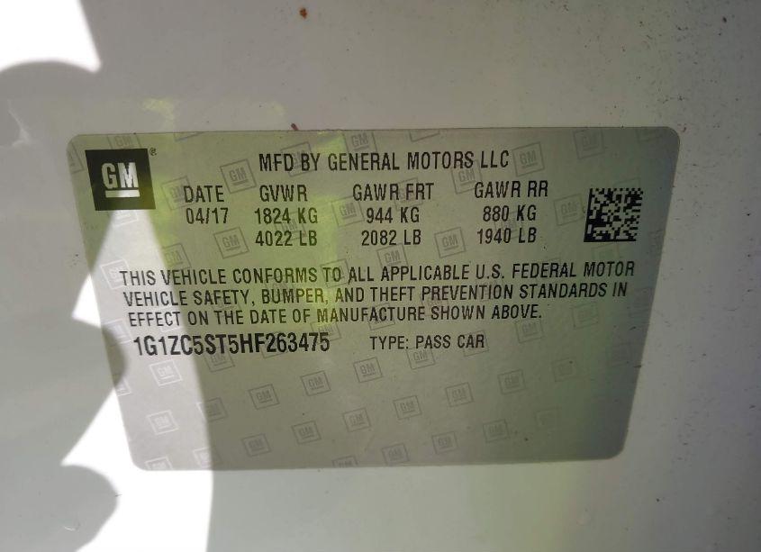 Photo 9 of 2017 Chevrolet Malibu 1FL (VIN 1G1ZC5ST5HF263475)