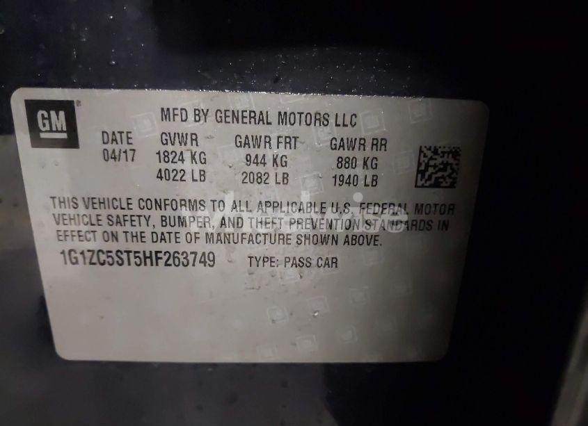 Photo 9 of 2017 Chevrolet Malibu 1FL (VIN 1G1ZC5ST5HF263749)