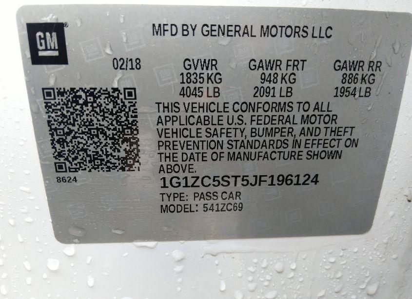 Photo 9 of 2018 Chevrolet Malibu 1FL (VIN 1G1ZC5ST5JF196124)