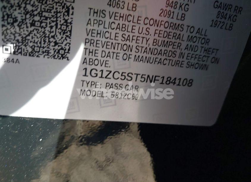 Photo 9 of 2022 Chevrolet Malibu FWD 1FL (VIN 1G1ZC5ST5NF184108)