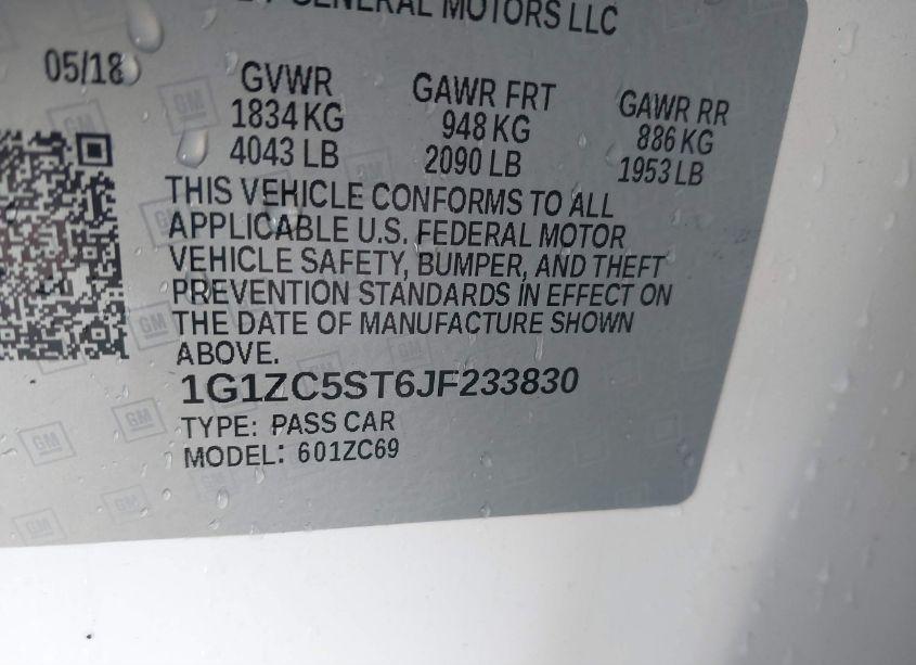 Photo 9 of 2018 Chevrolet Malibu 1FL (VIN 1G1ZC5ST6JF233830)