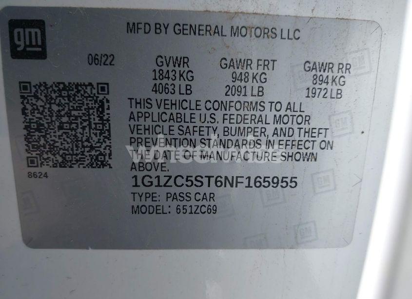 Photo 9 of 2022 Chevrolet Malibu FWD 1FL (VIN 1G1ZC5ST6NF165955)