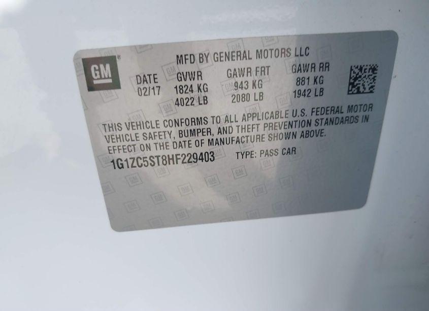 Photo 9 of 2017 Chevrolet Malibu 1FL (VIN 1G1ZC5ST8HF229403)