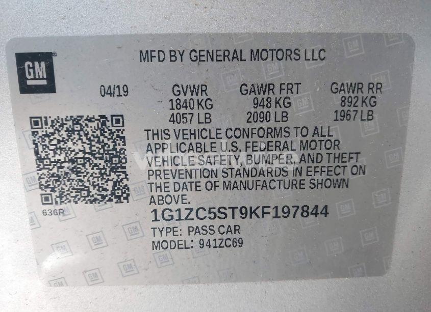 Photo 9 of 2019 Chevrolet Malibu 1FL (VIN 1G1ZC5ST9KF197844)