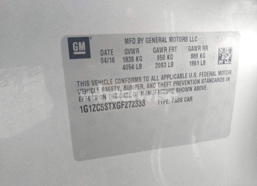 Photo 9 of 2016 Chevrolet Malibu 1FL (VIN 1G1ZC5STXGF272333)