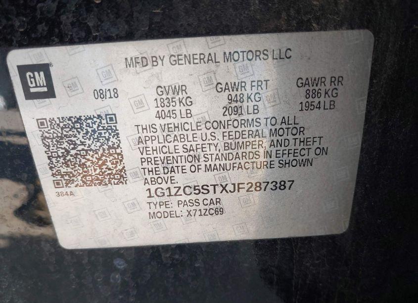 Photo 9 of 2018 Chevrolet Malibu 1FL (VIN 1G1ZC5STXJF287387)