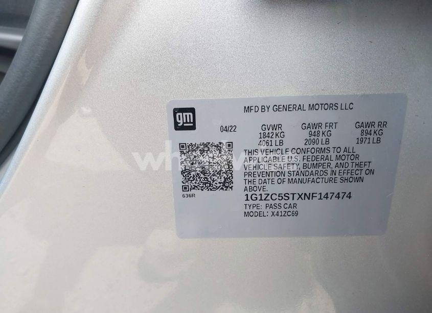 Photo 9 of 2022 Chevrolet Malibu FWD 1FL (VIN 1G1ZC5STXNF147474)