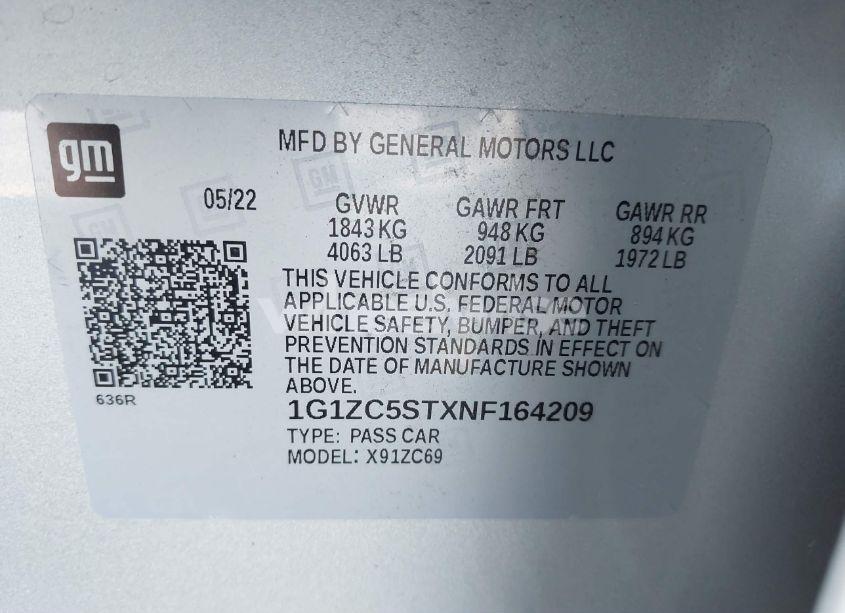 Photo 9 of 2022 Chevrolet Malibu FWD 1FL (VIN 1G1ZC5STXNF164209)