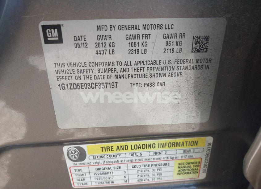 Photo 9 of 2012 Chevrolet Malibu 2LT (VIN 1G1ZD5E03CF357197)