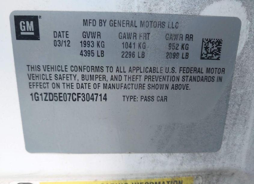 Photo 9 of 2012 Chevrolet Malibu 2LT (VIN 1G1ZD5E07CF304714)