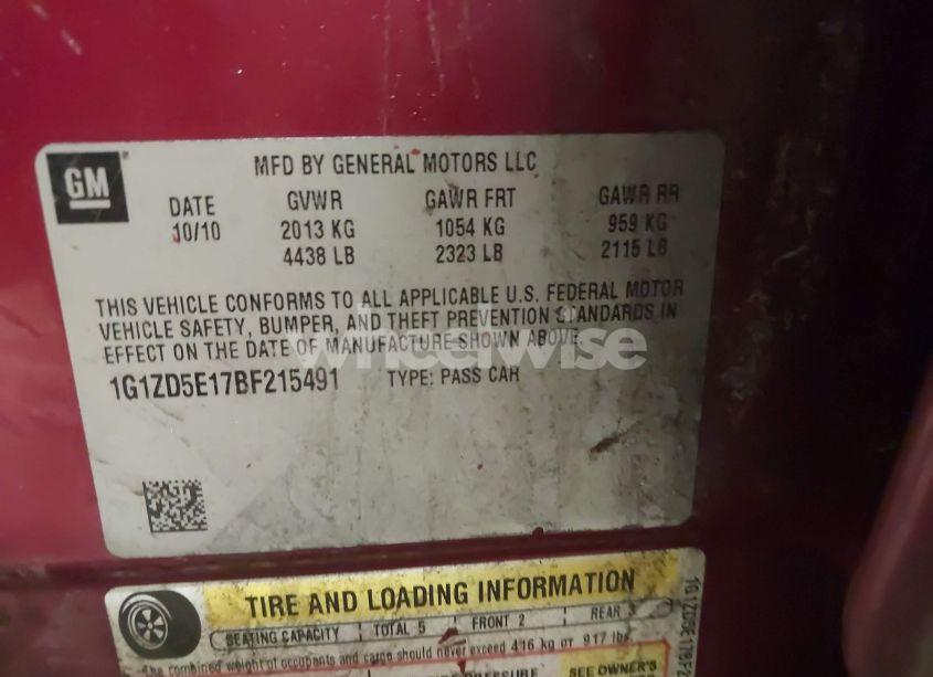 Photo 9 of 2011 Chevrolet Malibu 2LT (VIN 1G1ZD5E17BF215491)