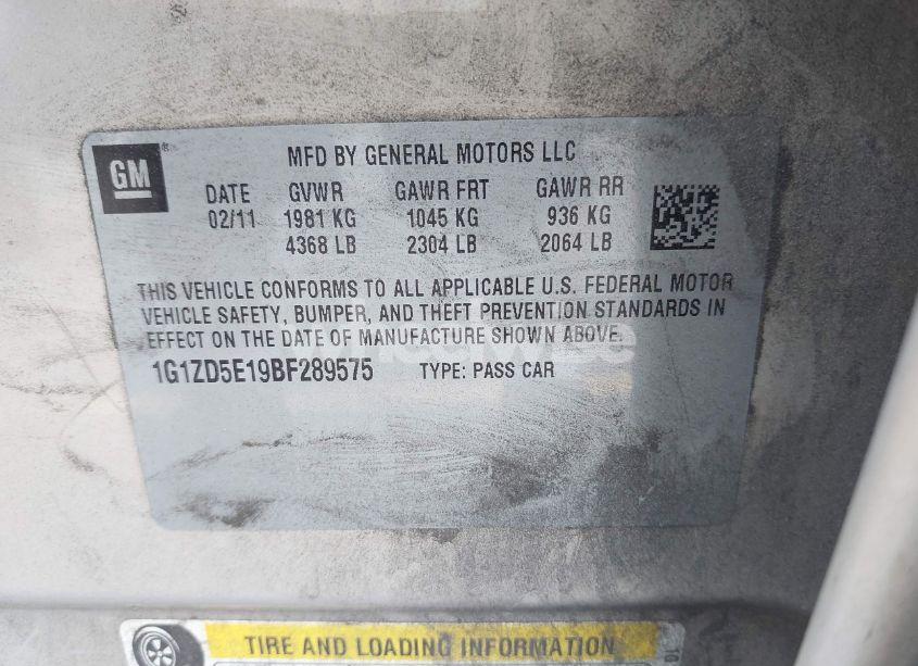 Photo 9 of 2011 Chevrolet Malibu 2LT (VIN 1G1ZD5E19BF289575)