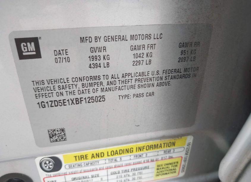 Photo 9 of 2011 Chevrolet Malibu 2LT (VIN 1G1ZD5E1XBF125025)