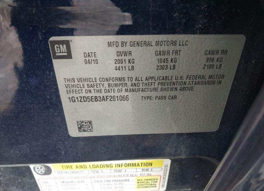 Photo 9 of 2010 Chevrolet Malibu LT (VIN 1G1ZD5EB3AF261066)