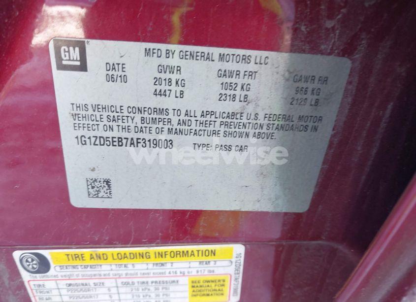 Photo 9 of 2010 Chevrolet Malibu LT (VIN 1G1ZD5EB7AF319003)