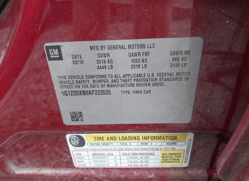 Photo 9 of 2010 Chevrolet Malibu LT (VIN 1G1ZD5EB9AF223535)