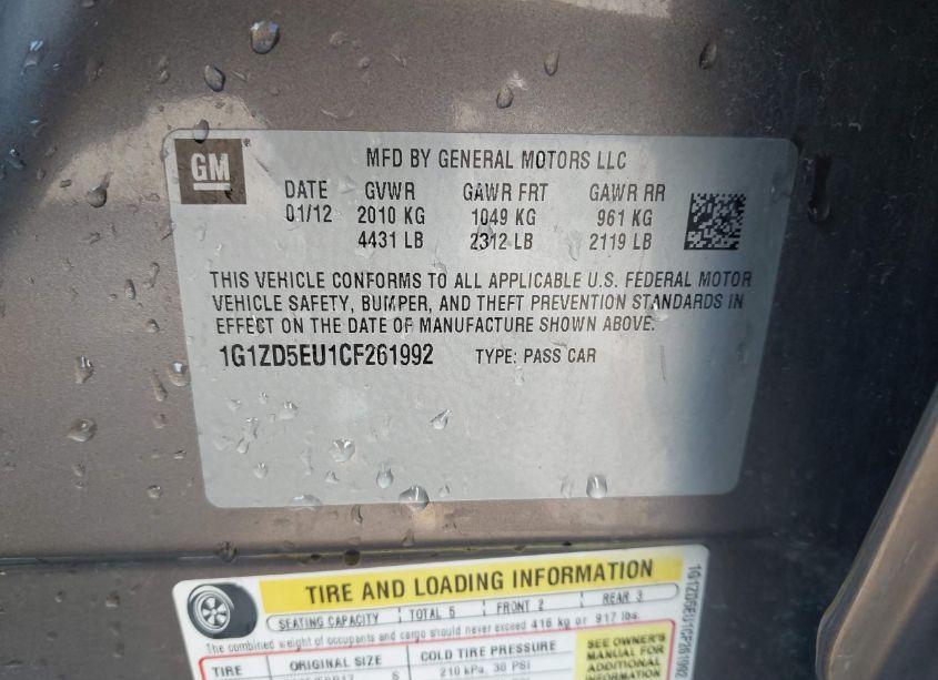 Photo 9 of 2012 Chevrolet Malibu 2LT (VIN 1G1ZD5EU1CF261992)