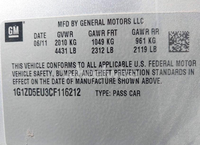 Photo 9 of 2012 Chevrolet Malibu 2LT (VIN 1G1ZD5EU3CF116212)