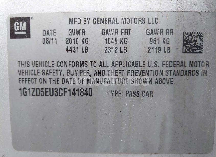 Photo 9 of 2012 Chevrolet Malibu 2LT (VIN 1G1ZD5EU3CF141840)