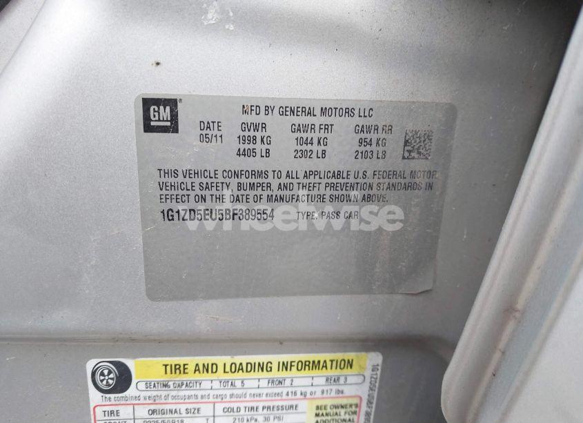 Photo 9 of 2011 Chevrolet Malibu 2LT (VIN 1G1ZD5EU5BF389554)