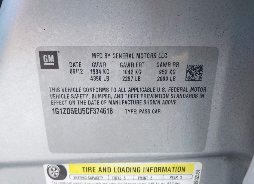 Photo 9 of 2012 Chevrolet Malibu 2LT (VIN 1G1ZD5EU5CF374618)