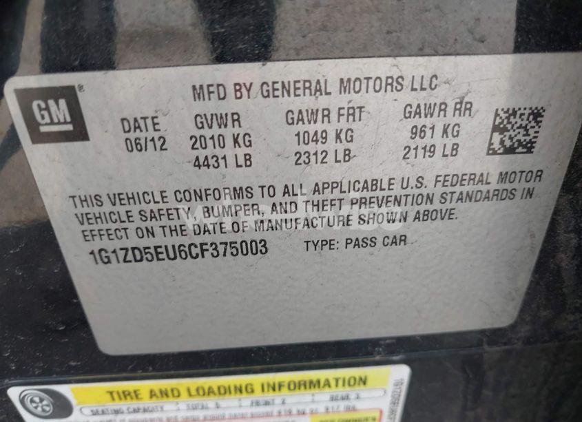 Photo 9 of 2012 Chevrolet Malibu 2LT (VIN 1G1ZD5EU6CF375003)