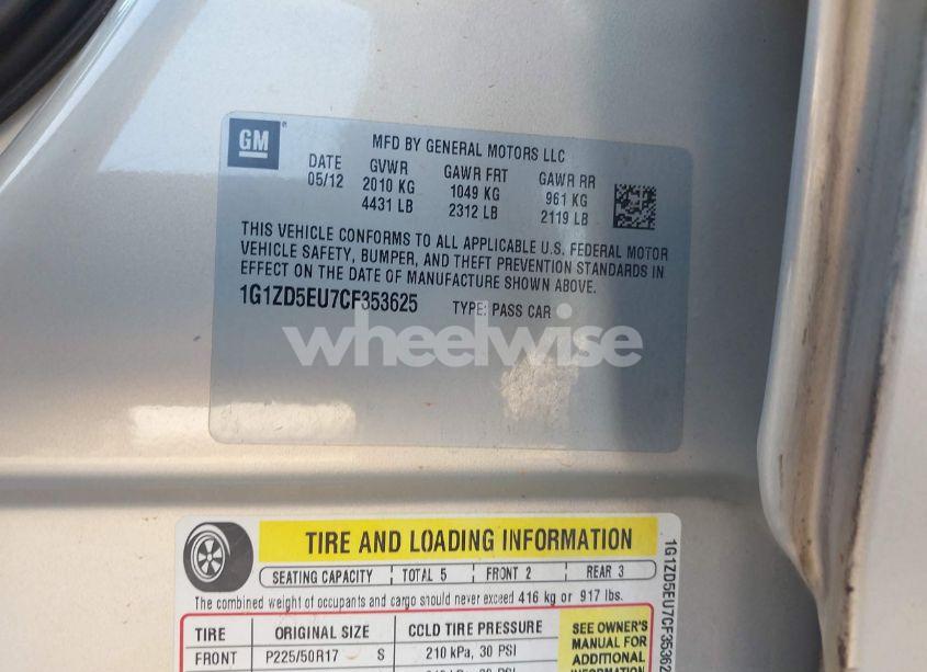 Photo 9 of 2012 Chevrolet Malibu 2LT (VIN 1G1ZD5EU7CF353625)