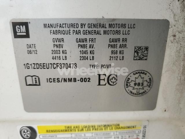 Photo 10 of 2012 CHEVROLET MALIBU 2LT N/A (VIN 1G1ZD5EU7CF370473)