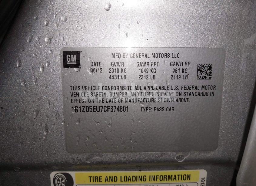 Photo 9 of 2012 Chevrolet Malibu 2LT (VIN 1G1ZD5EU7CF374801)