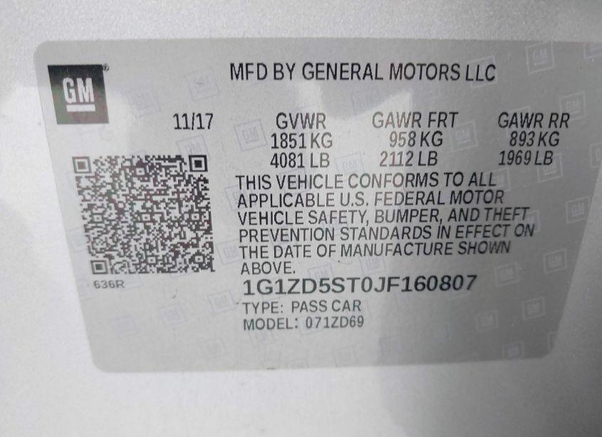 Photo 9 of 2018 Chevrolet Malibu LT (VIN 1G1ZD5ST0JF160807)