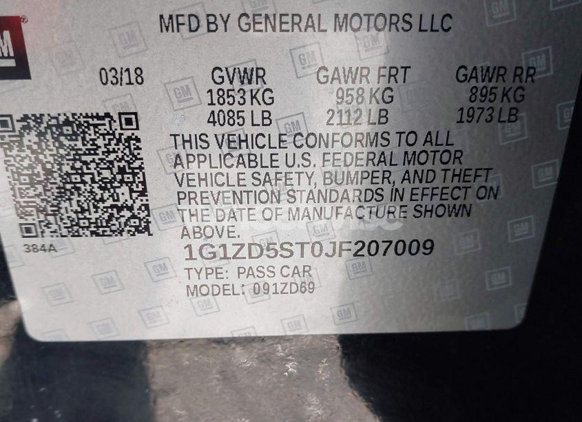 Photo 9 of 2018 Chevrolet Malibu LT (VIN 1G1ZD5ST0JF207009)