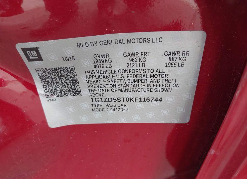 Photo 9 of 2019 Chevrolet Malibu LT (VIN 1G1ZD5ST0KF116744)