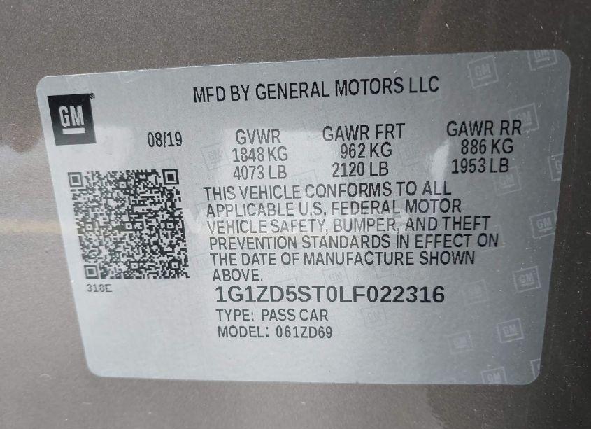 Photo 9 of 2020 Chevrolet Malibu FWD LT (VIN 1G1ZD5ST0LF022316)